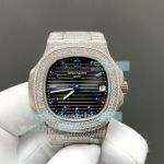 E7 Factory Luxury Copy Patek Philippe Nautilus 5711 Grey Blue Emerald Dial Iced Out Watch 